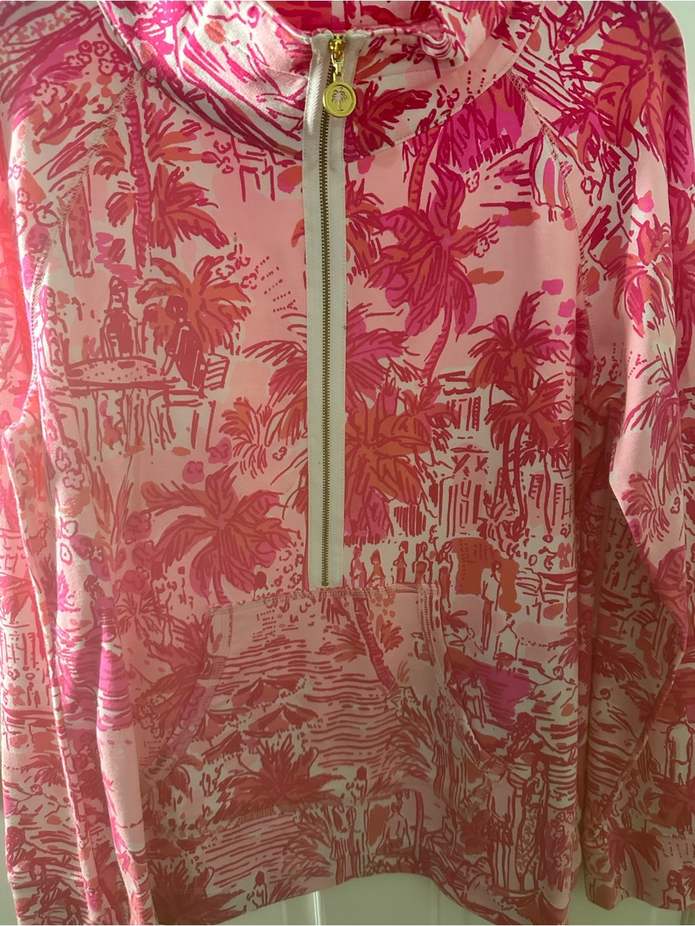 Lilly Pulitzer Pink & Coral Palm-Print Quarter Zip - Picture 4 of 5